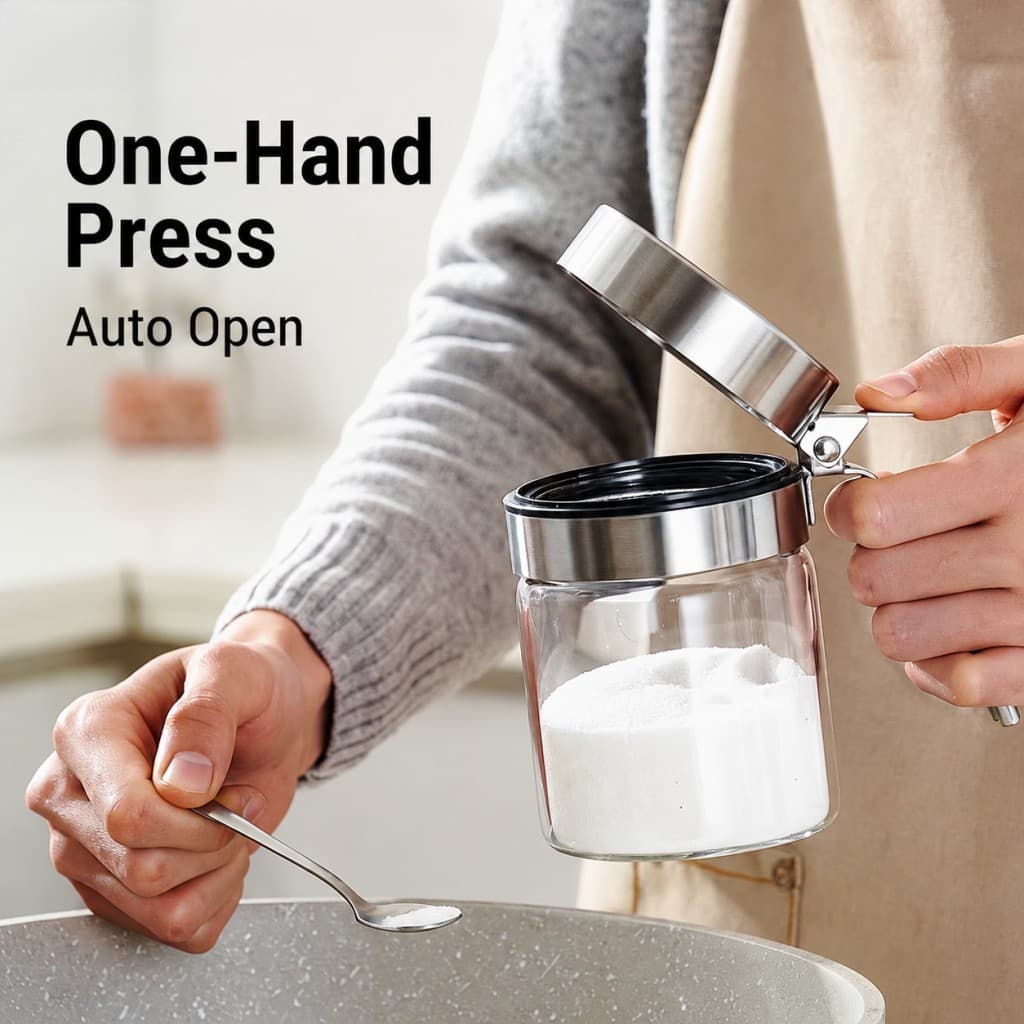 Frasco De Tempero De Vidro De Aço Inoxidável-Saleiro Selado Com Espesso De Borosilicato Alto Para Cozinha 809L