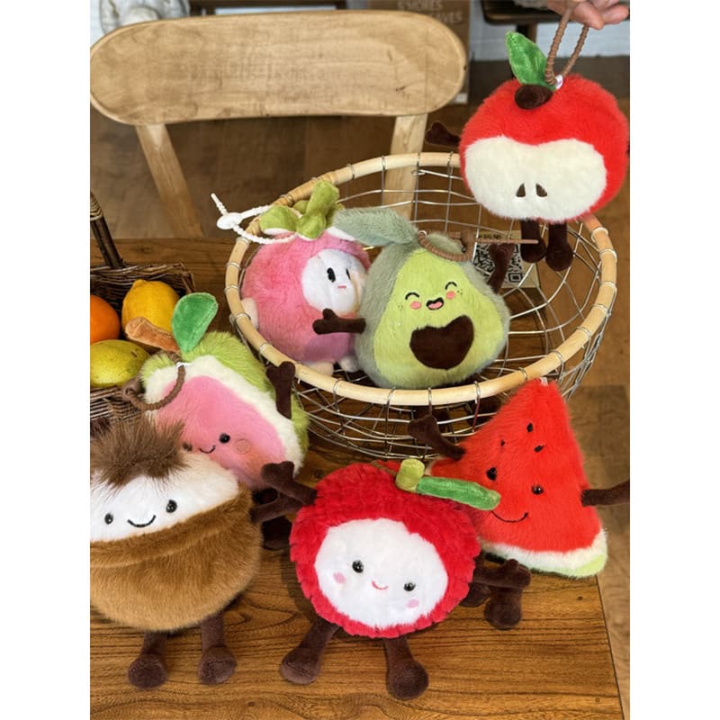 Desenhos animados mangostão lichia goiaba melancia frutas boneca de pelúcia pingente coco maçã abacate boneca chaveiro