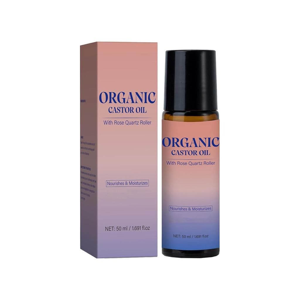 Óleo de Rícino Orgânico Roll-On com Quartzo Rosa, Óleo de Rícino para Cuidados com Cabelo, Pele e Corpo, Ingredientes Na