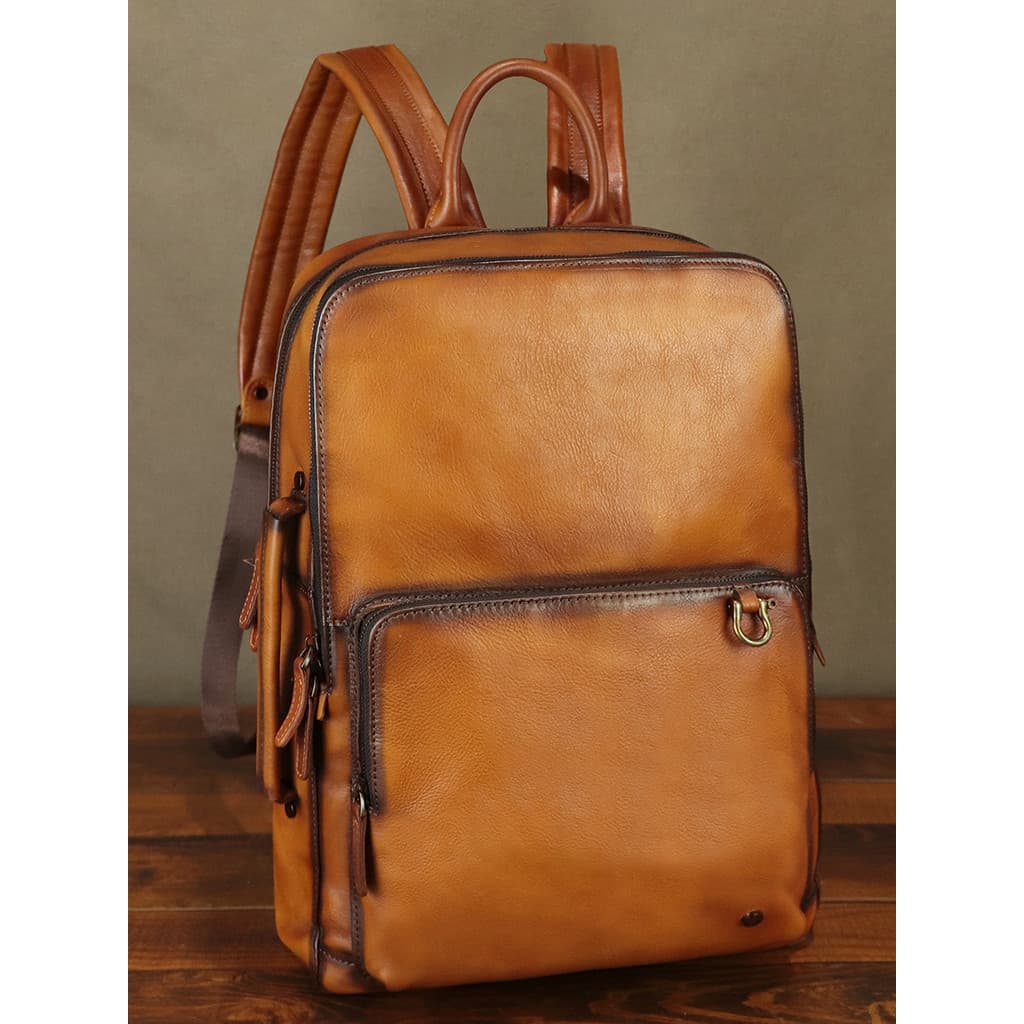 Mochila masculina mochila de computador primeira camada de couro Retro artesanal saco de couro genuíno masculino lazer v