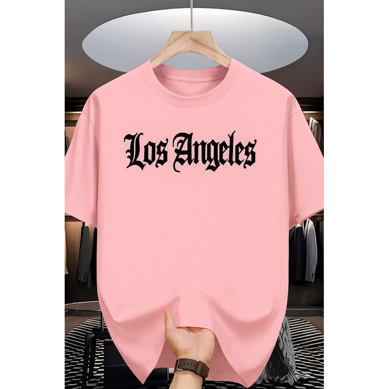 Camiseta Masculina Casual de 100% Algodão com Estampa de Los Angeles para o Verão