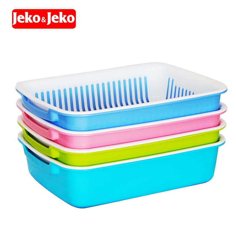 Jeko cesta de armazenamento de plástico cesta de drenagem de cozinha cesta de drenagem dupla de controle de água c