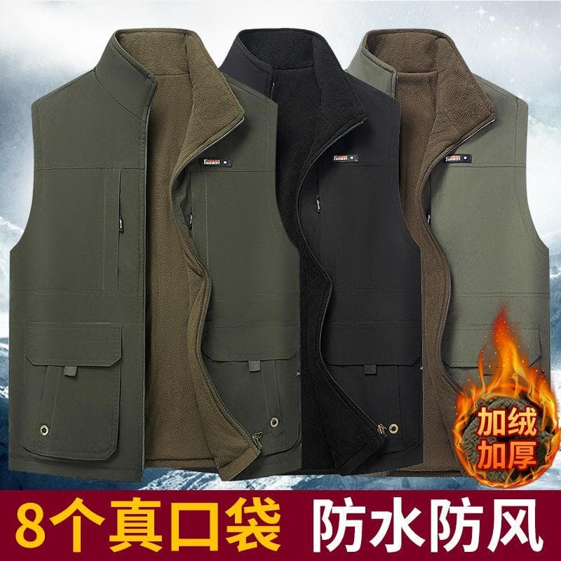 Outono inverno colete masculino de meia-idade idoso pai usar colete de lã Casual Multi-bolso jaqueta colete geral