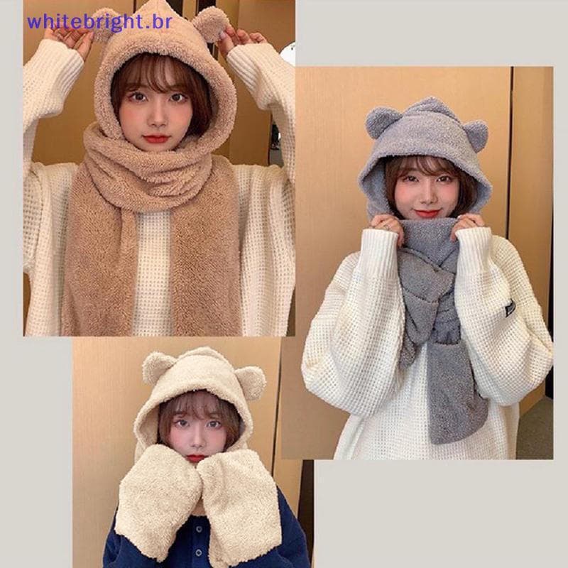 WT Outono E Inverno Desenho Animado Chapéu De Urso Fofo Cachecol Três Em Um Estilo Coreano Quente Confortável Proteção D