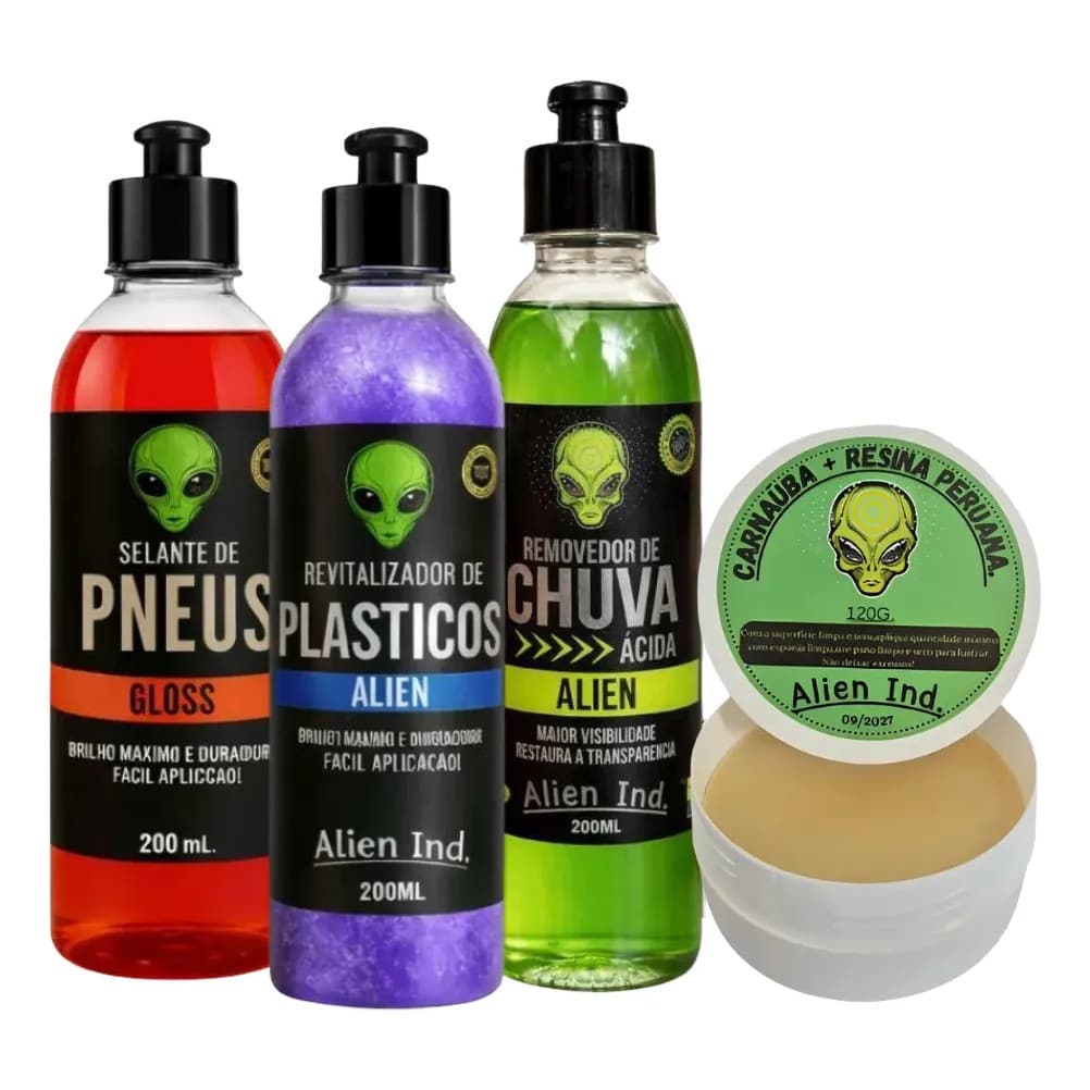 Kit Estética Automotiva 4 Produtos Cera Polimento Alien Ind.