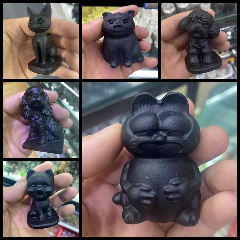 Obsidiana Natural sorte bonito Garfield gatinho cão Golden Retriever Teddy Animal decoração de mesa ornamentos presentes