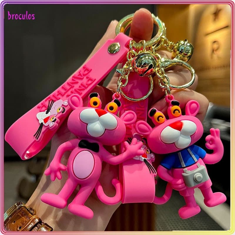 Pantera Desenho Cor-De-Rosa Epoxy Doll Keychain Creative Car Pendant Student School Bag Presente Para Crianças