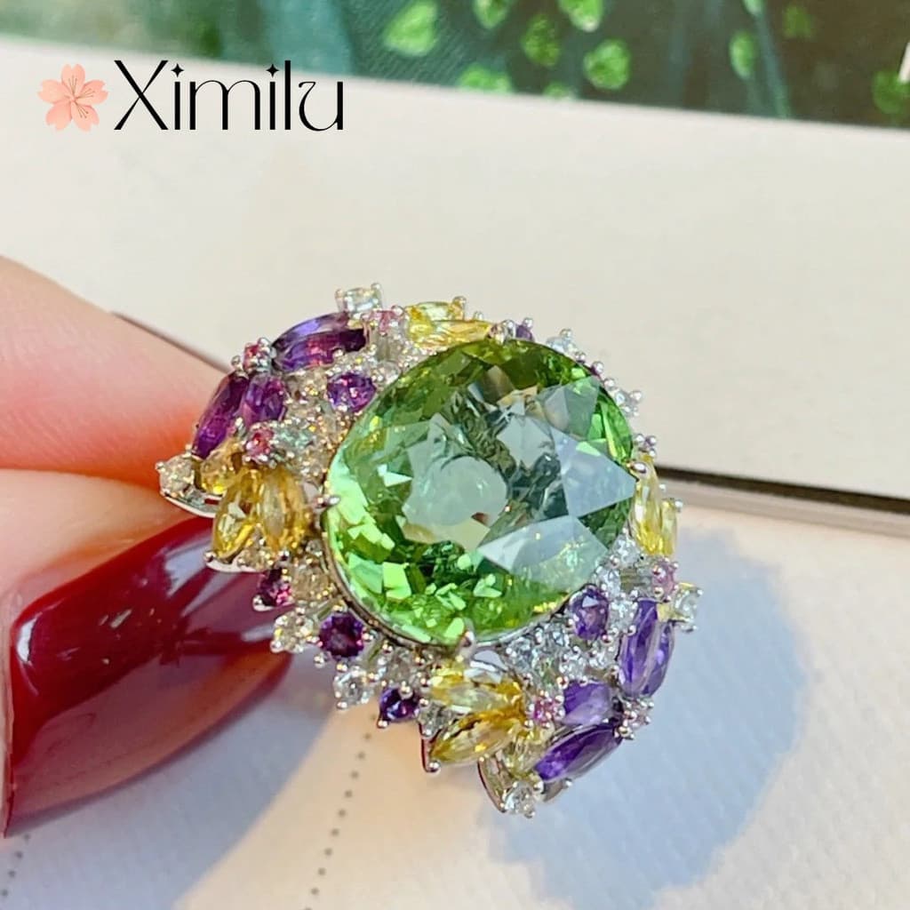 ⭐ Original romântico hortelã verde colorido tesouro anel de prata feminino ajustável nicho Design jóias aniversário