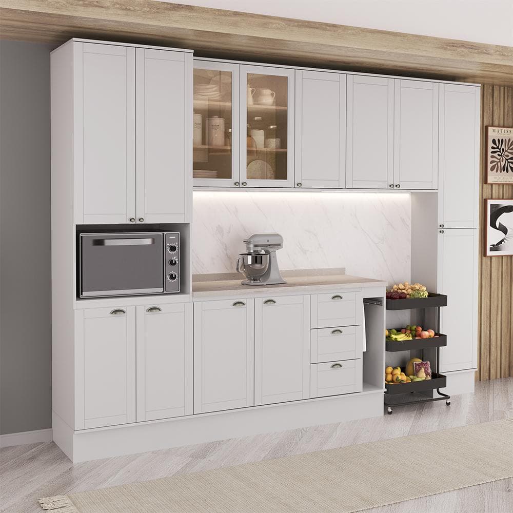 Armário de Cozinha Completa com Balcão Milla Chloe Carraro Branco