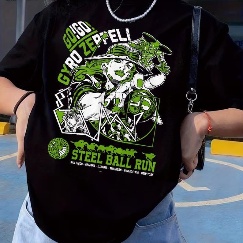 Camiseta Masculina Feminina Anime JoJo's Bizarre Adventure Gyro Zeppeli Steel Ball Run T-shirt Unissex Streetwear