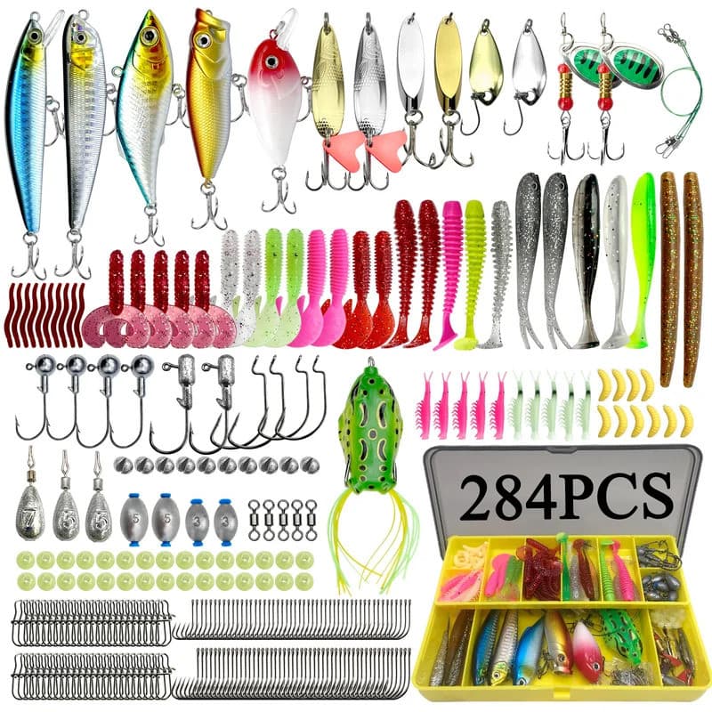 Kit de Iscas de Pesca com 78/122/284 Peças para Montagens de Iscas de Superfície, Acessórios para Pesca de Robalo, Truta