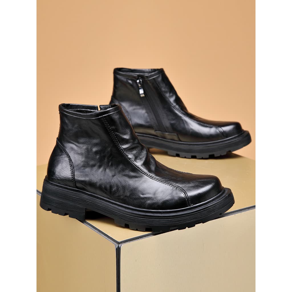 Martin botas masculinas de couro de pelúcia de inverno com zíper botas curtas masculinas pai negócios sapatos de couro d