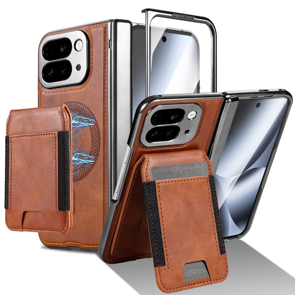 Suporte de cartão adequado para Google Pixel10 Pro Capa de telefone dobrável de couro liso Capa de tela dobrável Google1