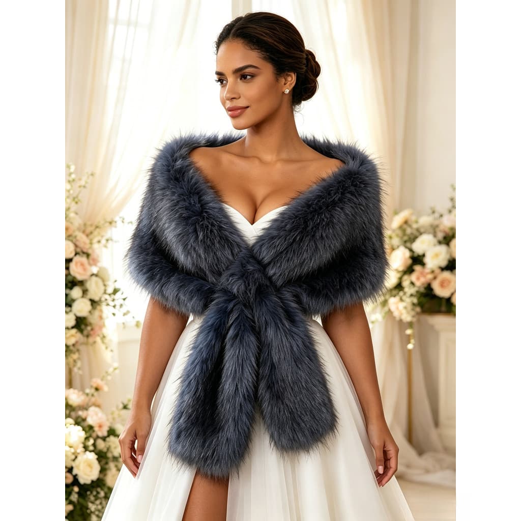 Xale amplo de pelagem sintética de raposa | Capa luxuosa feminina para casamento de inverno