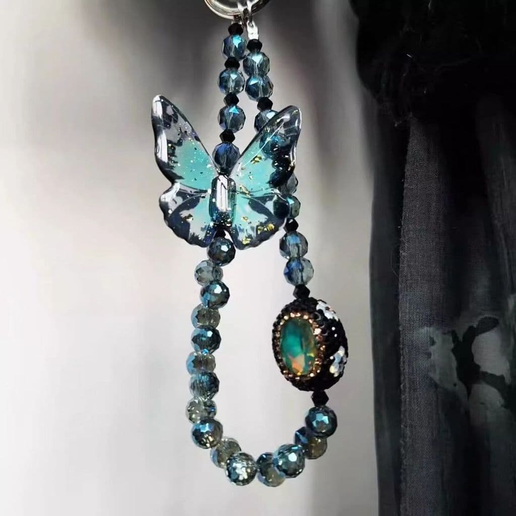 Elegante Joia Artesanal de Cristal em Forma de Borboleta para Celular, Alça de Pulso Multifuncional com Chaveiro, Acessó