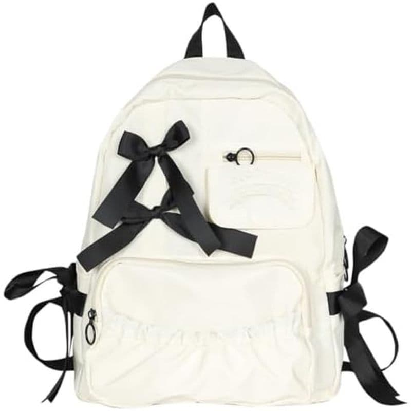 Mochila Coquette Gravata Borboleta Preppy Fofa Branca 11.82 x 15.75 x 5.91 Polegadas Universitária/Universidade Com Gran