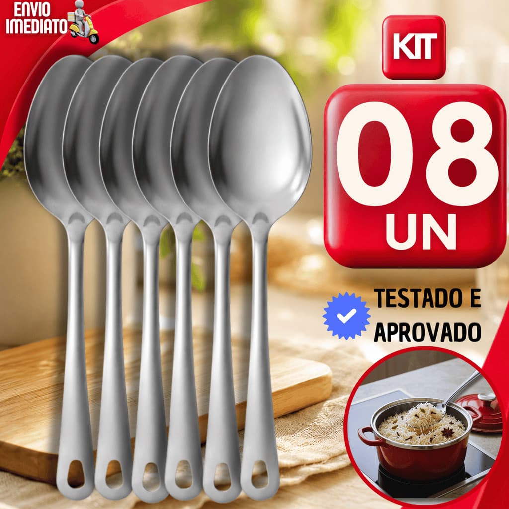 JOGO DE COLHERES GRANDES INOX PARA SERVIR ALIMENTOS EM BUFFETS RESTAURANTES E EVENTOS