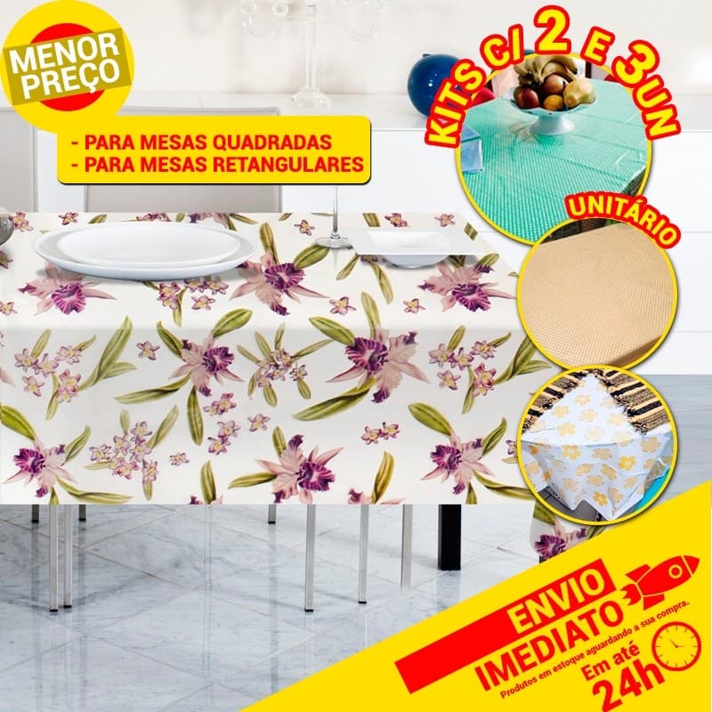 Toalha de Mesa Impermeável Estampas Sortidas Decoração Cozinha 4 e 6 Lugares