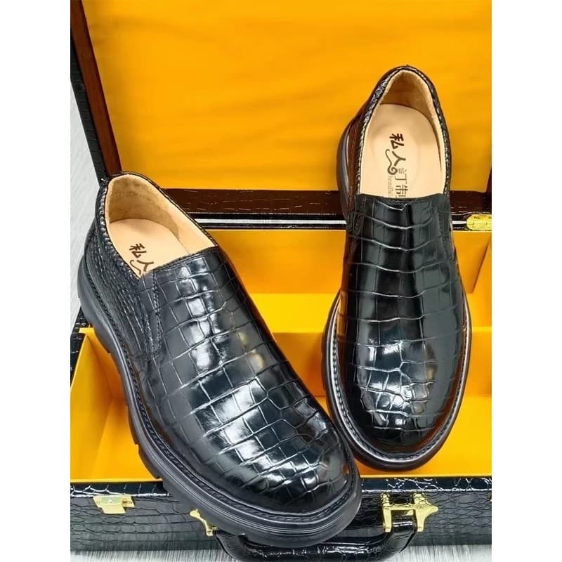 Couro de crocodilo couro inteiro dedo do pé redondo sapatos masculinos High-End moda preguiçoso sapatos de negócios casu