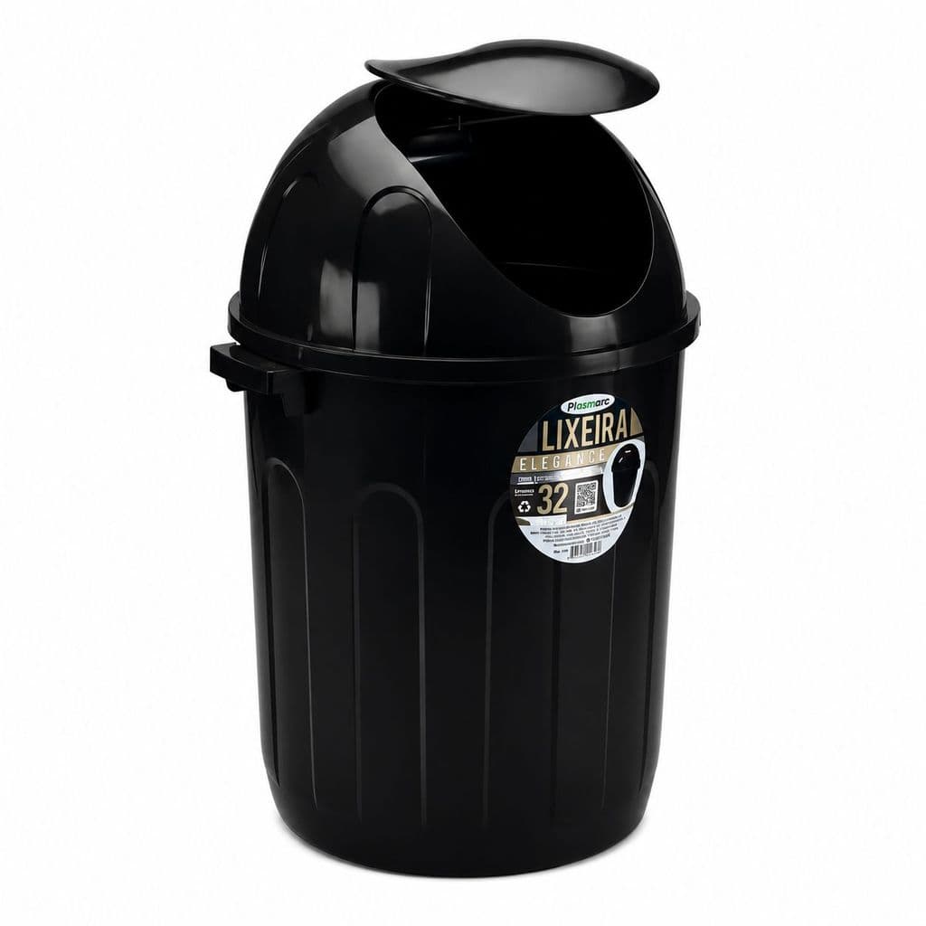 Lixeira Elegance 32L Grande Preta para Cozinha e Área Gourmet