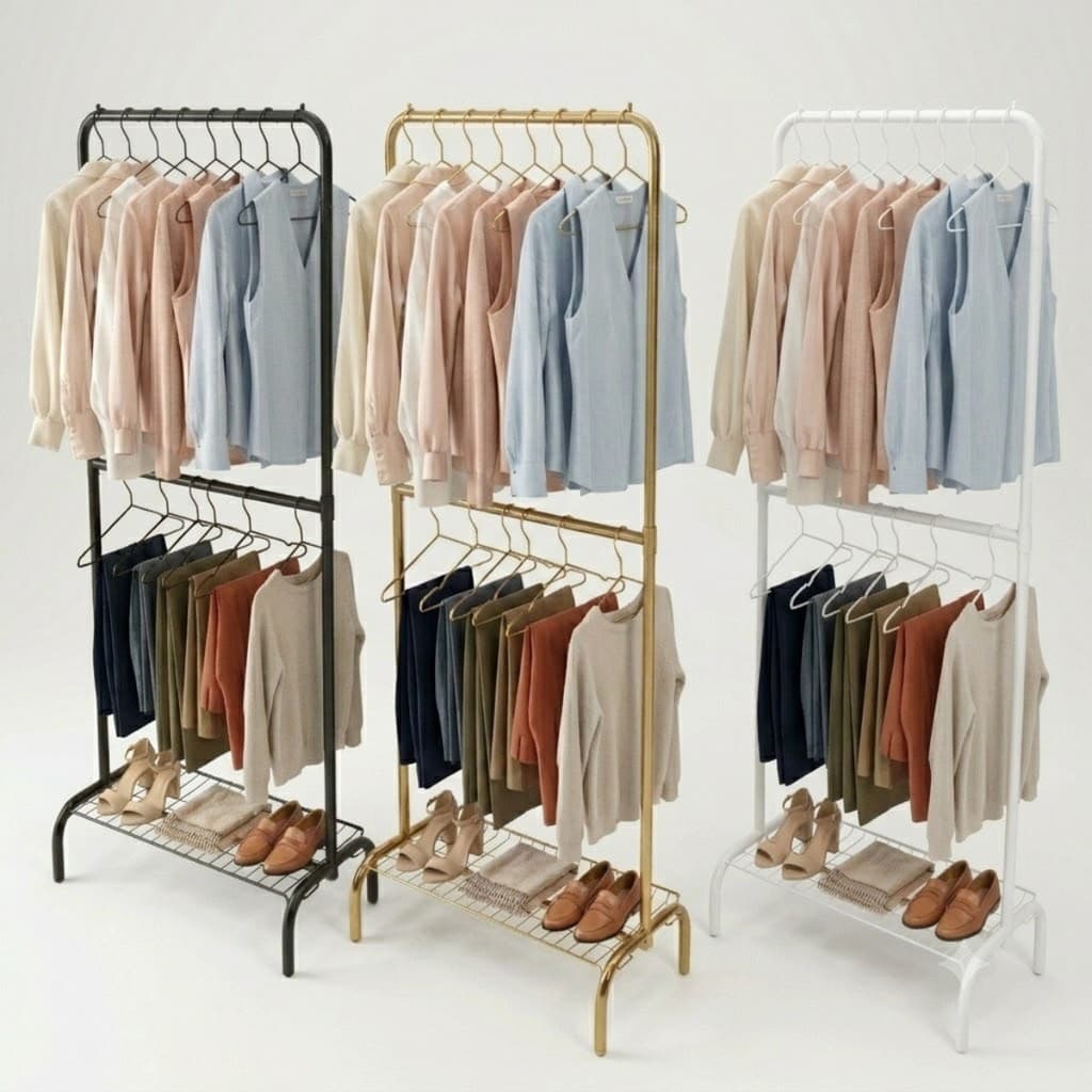 Arara Desfile DUPLA  Dobravel 80cm Com Sapateira - Cabideiro Organizador Para  Lojas