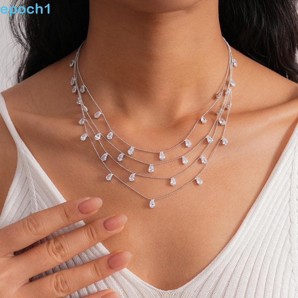 Gargantilha Brilhante De Gota De Água EPOCH1 , Colar De Borla De Cristal De Luxo Leve Multicamadas , Corrente De Pescoço