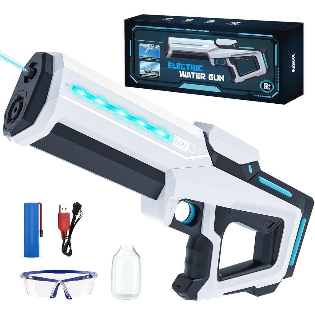Pistola de Água Elétrica para Adultos e Crianças, Brinquedo de Jato de Água a Bateria com Tanque, Luz LED, Lançador de Á