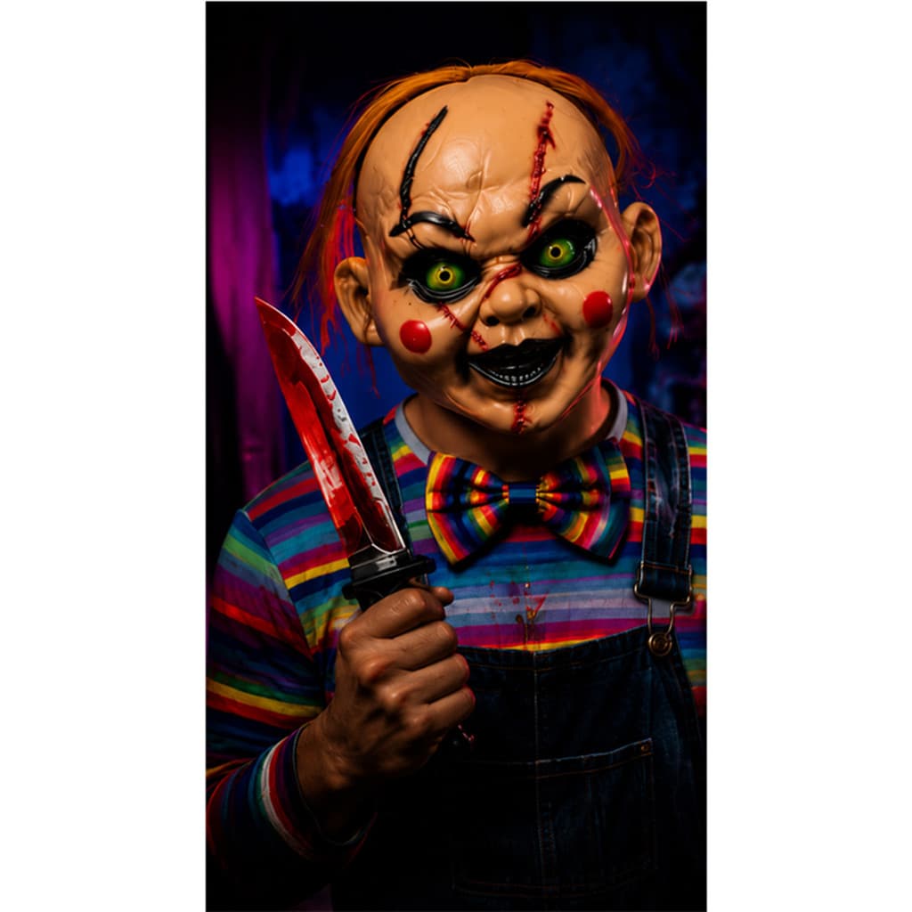 Kit Fantasia Boneco Assassino Terror Halloween Adulto Infantil Completo