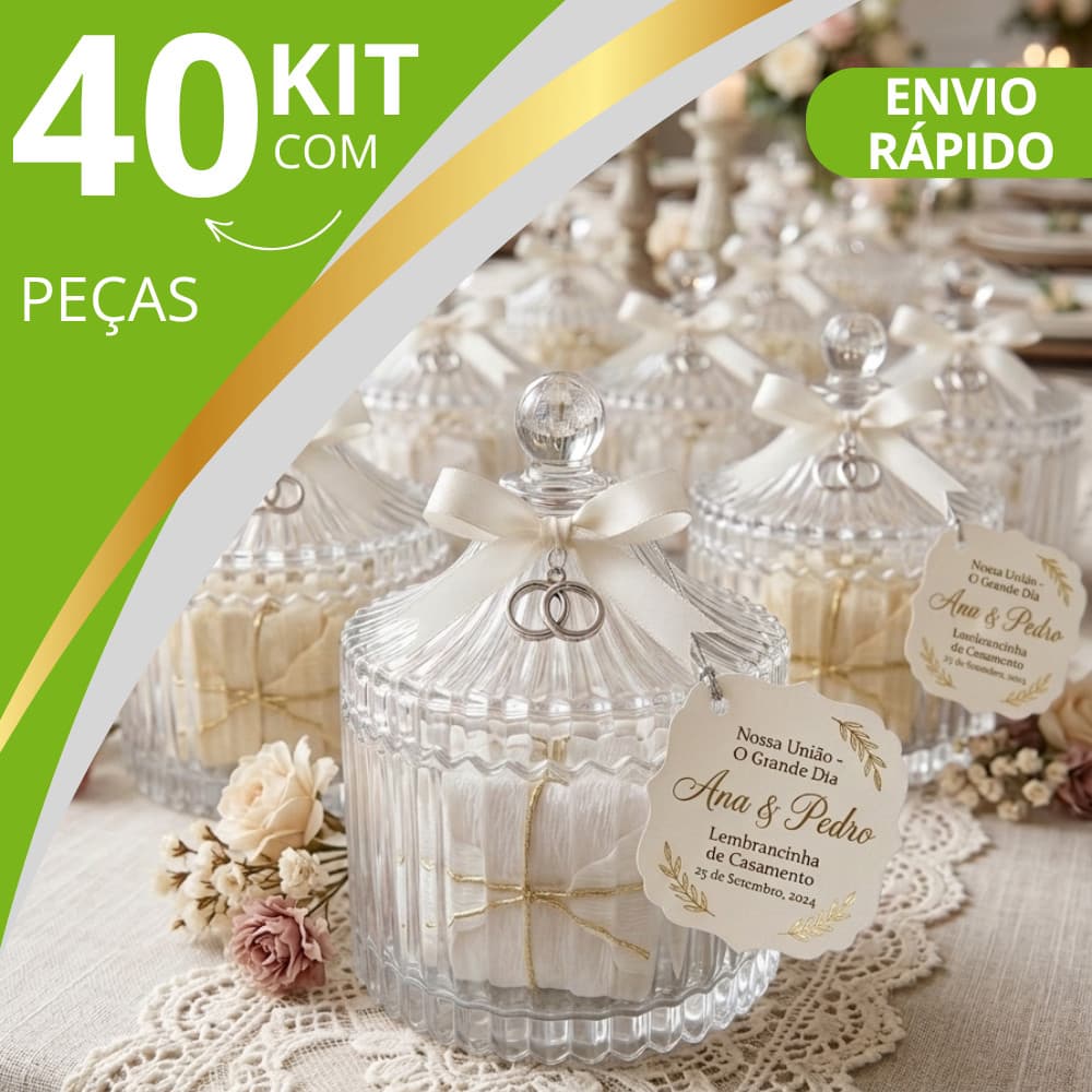 Kit 10-40 Mini Bomboniere Potiche Vidro com Tampa 90ml - Lembrancinha Casamento Batizado Festa