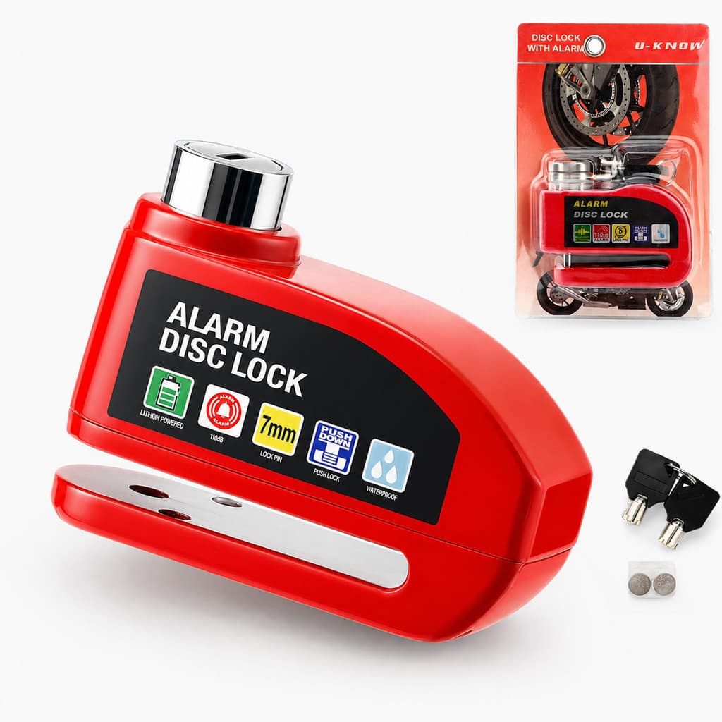 Cadeado de Disco para Moto com Alarme 110dB Trava Antifurto Resistente à Água para Freio a Disco