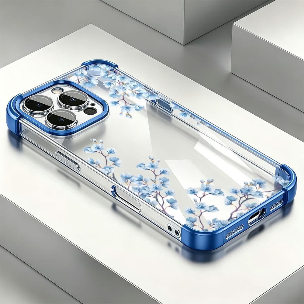 Claro, Não Amarela Com Tempo Capa Capinha Para Iphone 16 15 14 Plus 13 12 11 Pro Max Padrão De Flor Azul Normal