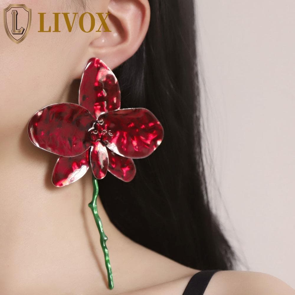 Brincos De Metal Em Forma De Flor Elevada LIVOX , Pendurados Exagerados Vintage Leves De Luxo