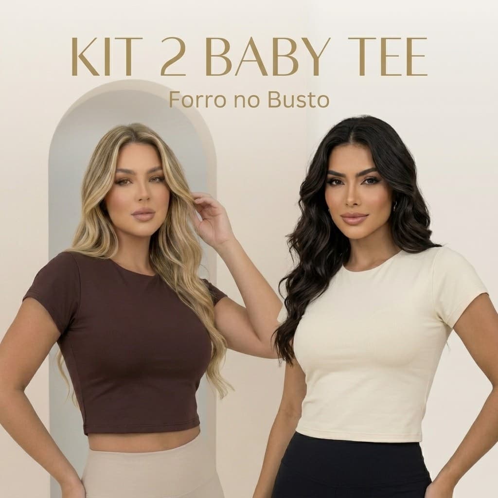 KIT 2 Baby Tee Blusa Blusinha Baby Look Feminina Manga Curta Slim Fit Suplex Básica Confortável