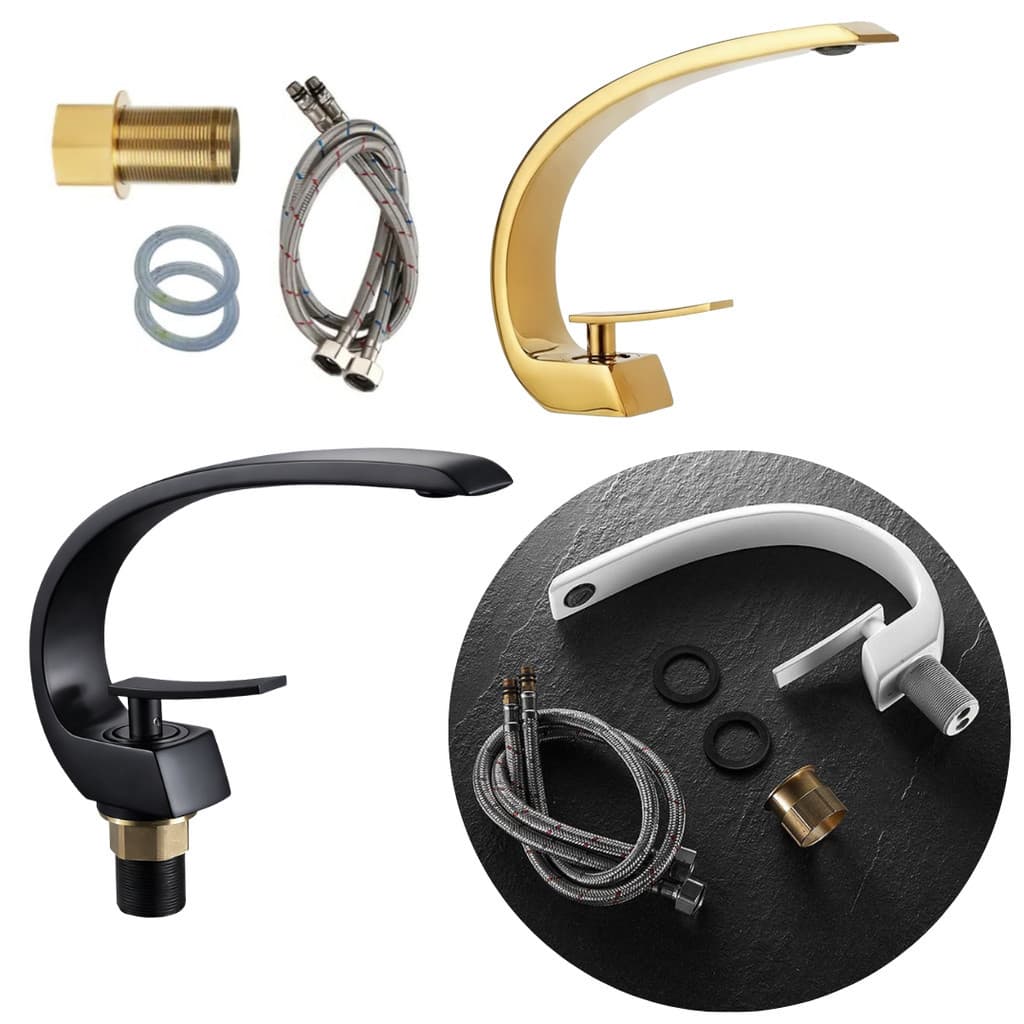 Torneira Curva Monocomando Premium Banheiro Aço Inox Com Mangueiras Kit Completo