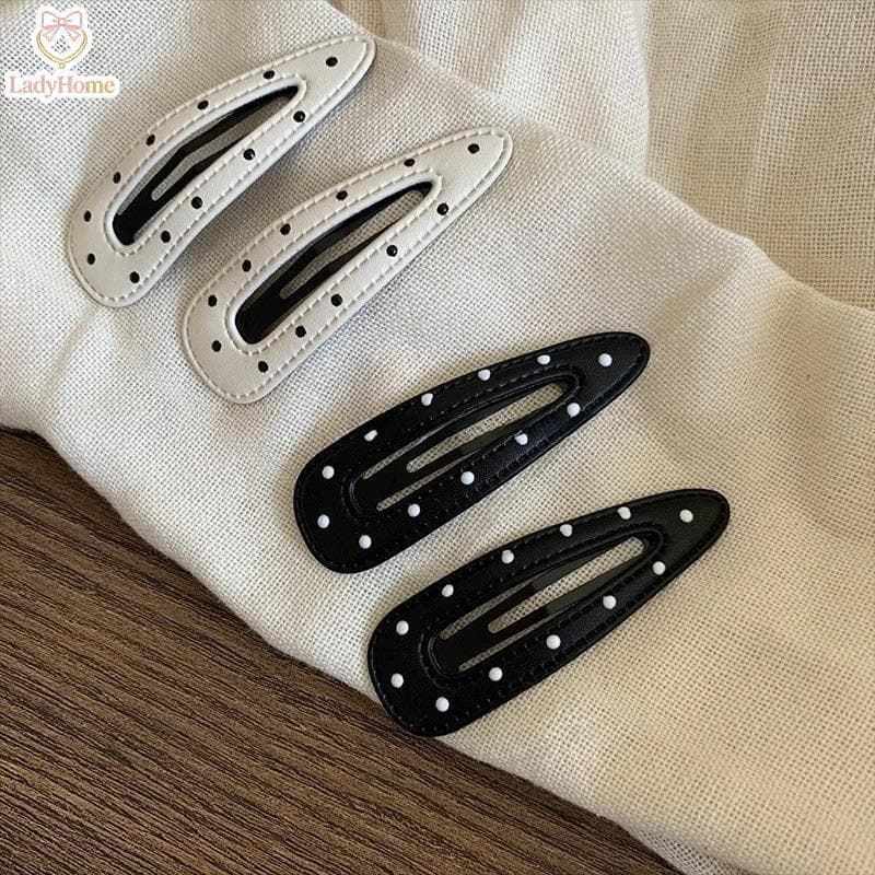 LADYH 5 Peças Bla Branco Bolinhas Grampos De Cabelo De Couro Franja Feminina BB Clipes Legais Doces Meninas Acessórios S