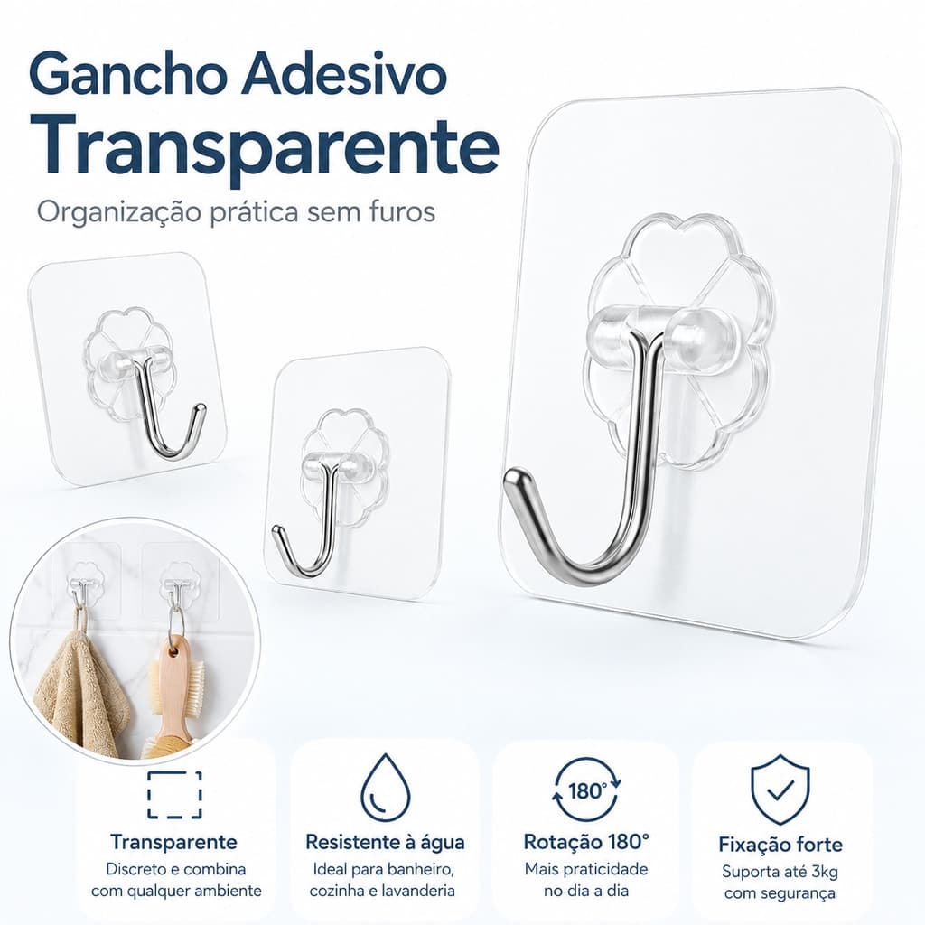 Kit Ganchos Adesivos 5 OU 20 Ganchos Multi Funcional Autocolante Casa Cozinha Banheiro Organizado
