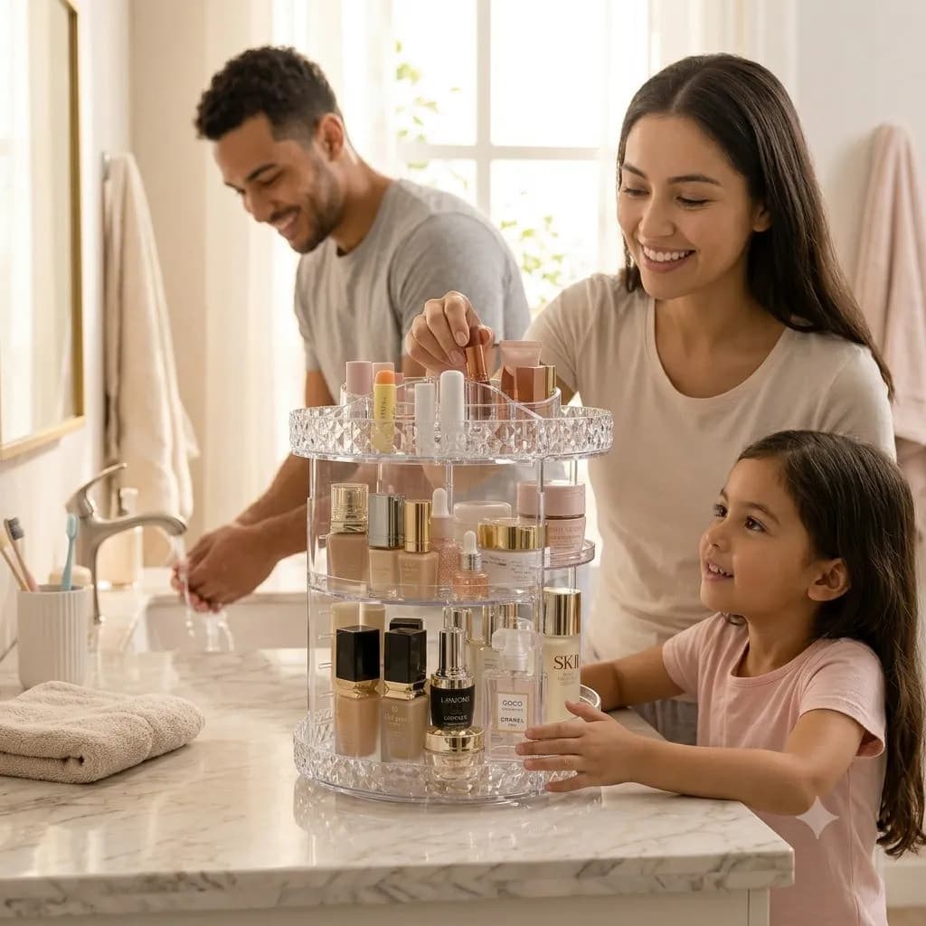 Organizador Giratório 360° Para Maquiagem Cosméticos Perfumes Acrílico Transparente 28cm Alta Capacidade