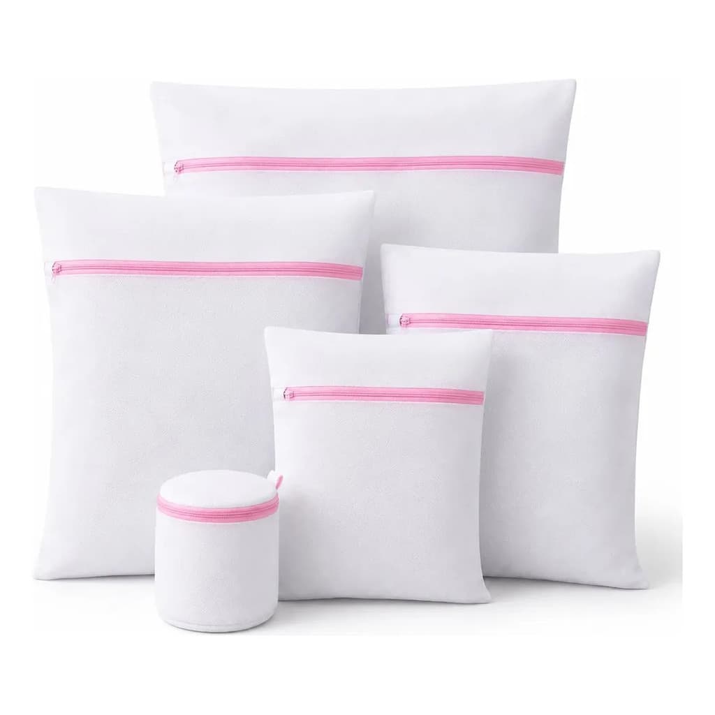 Kit 5 Sacos Para Lavar Roupas Delicadas Com Zíper Protetor Organizador Branco Tamanhos Variados