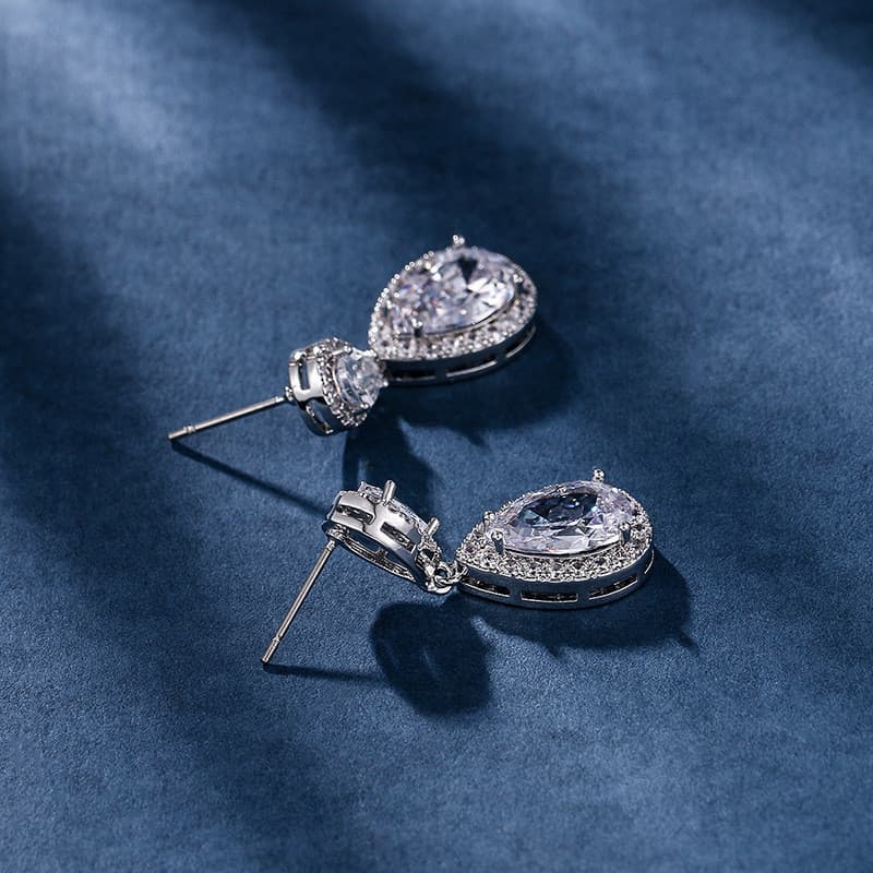 Brincos de casamento femininos, cobre com zircônia, formato de gota, MGLO PAHN