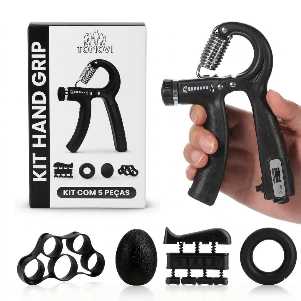 Kit 5 Peças Hand Grip Fortalecedor Mão Dedos Antebraço Ajustável Treino Academia Fisioterapia