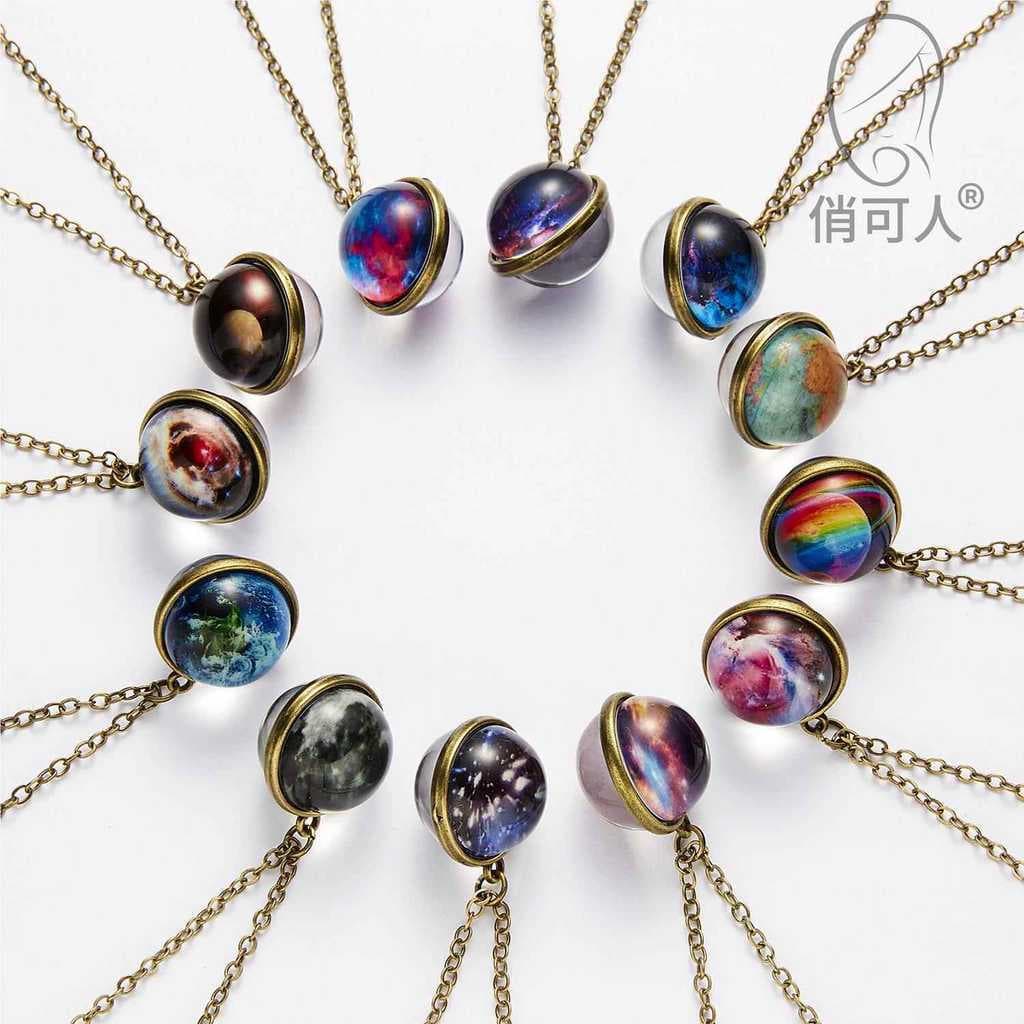 Menino colar acessórios High-End universo céu estrelado bola de vidro luminosa Retro crianças pingente legal pingente
