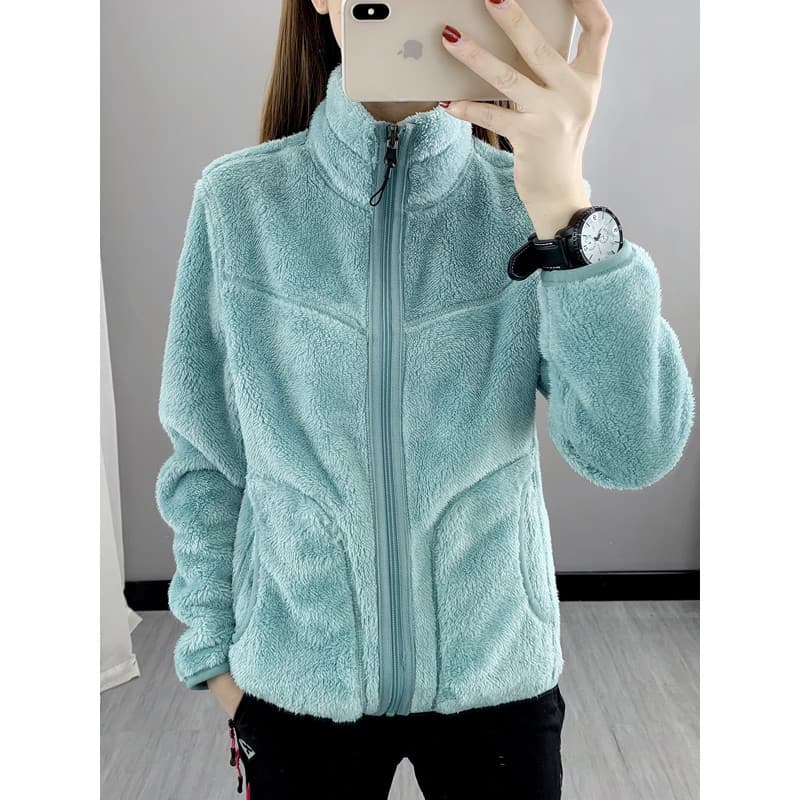 Masculino feminino jaqueta de lã de pelúcia dupla face gola alta moletom de manga comprida Casual esportes Homewear jaqu