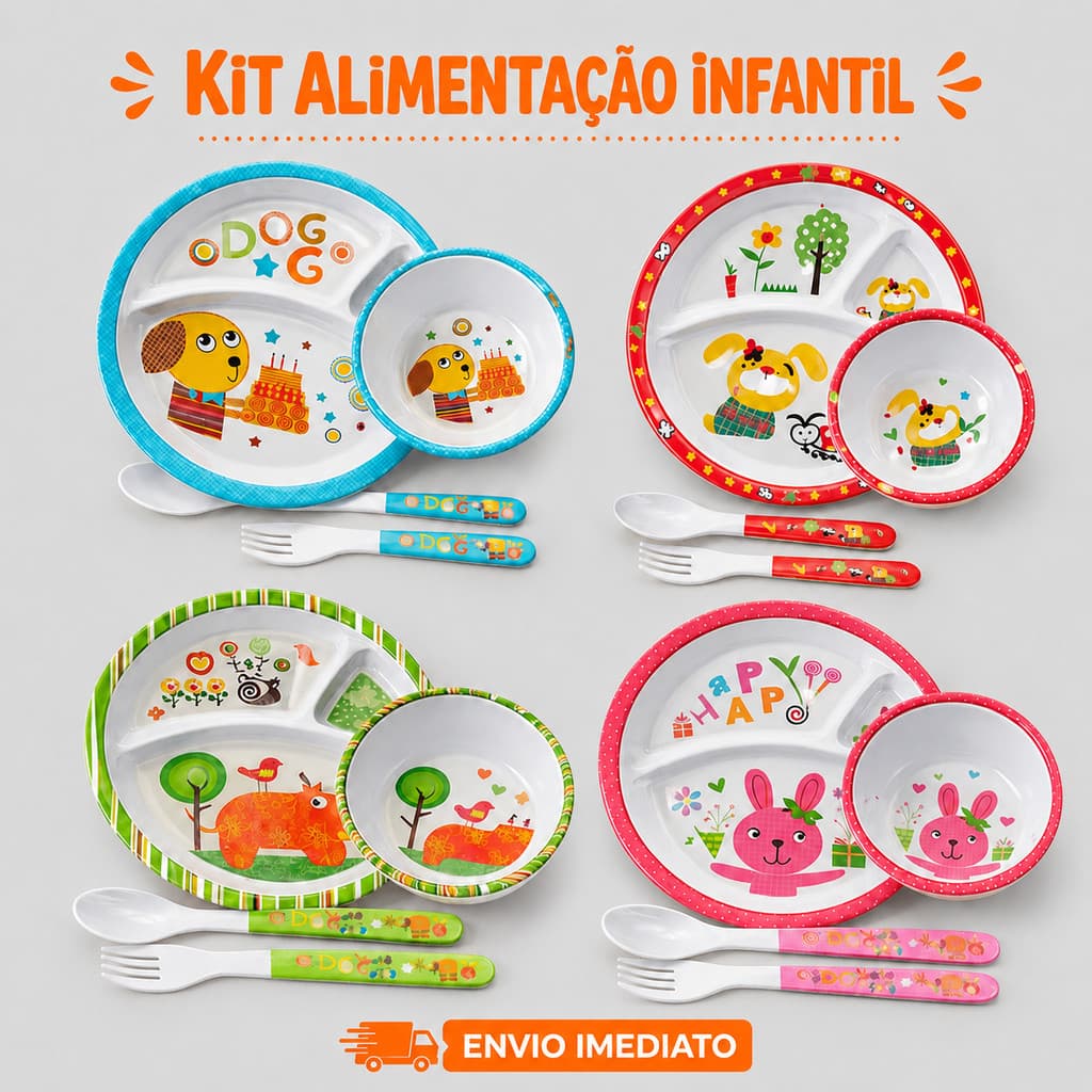 Kit Refeição Infantil Prato Com Divisórias P/ Papinha Bebê Pratinho /Jogo Alimentação