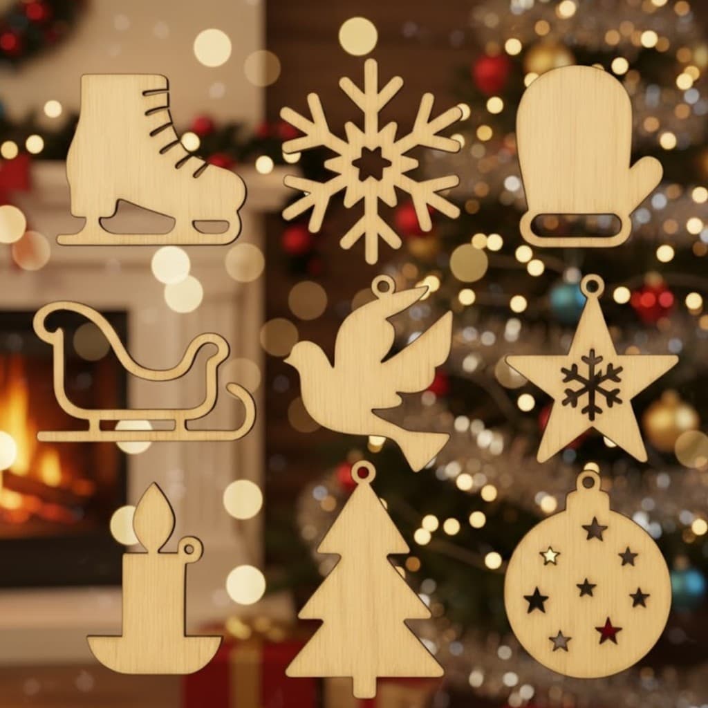 Enfeites de Natal em MDF Cru - Modelos Sortidos