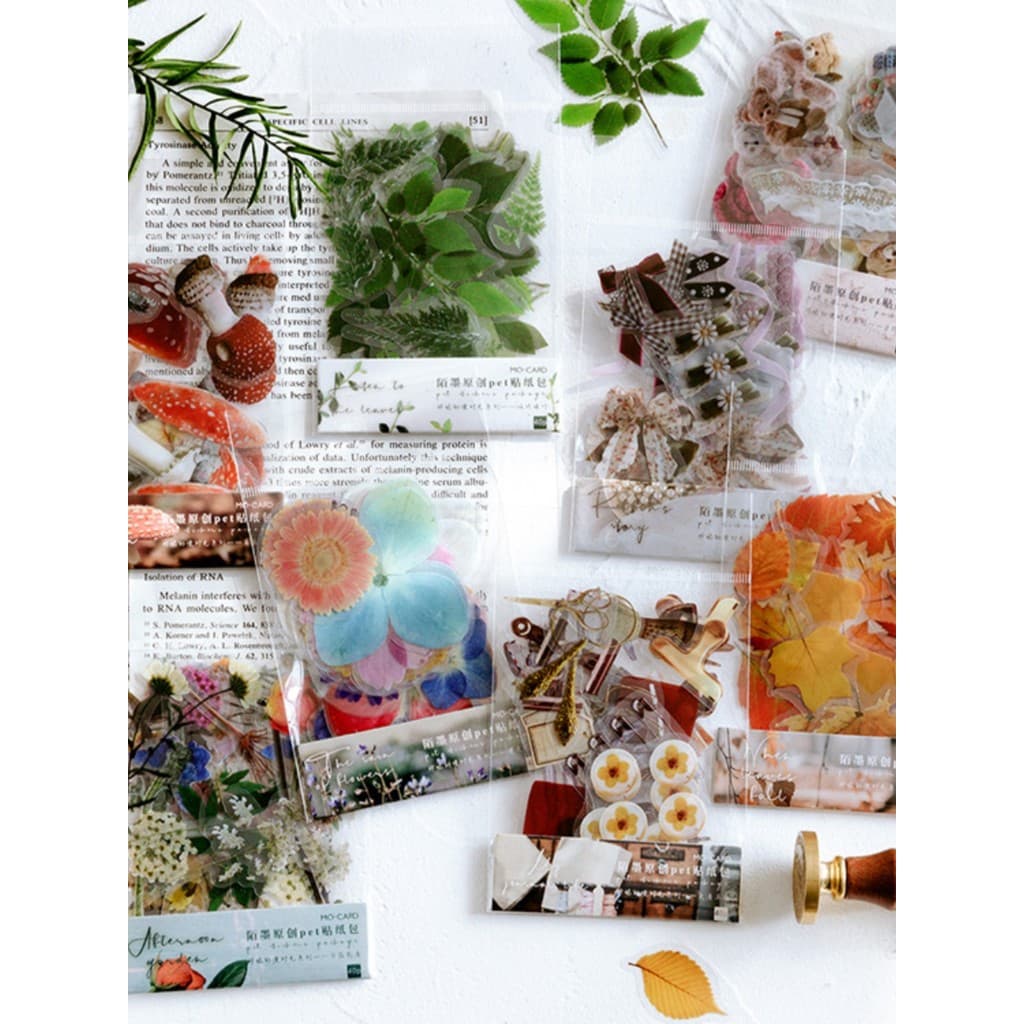 Momo PET planta transparente imitação de flor seca manual adesivo pacote criativo cogumelo folhas manual Material adesiv