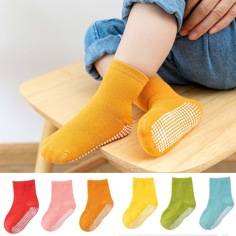 [6 pares] meias infantis de cor sólida primavera verão tubo médio antiderrapante meias de bebê 0-8 anos de idade ins nov