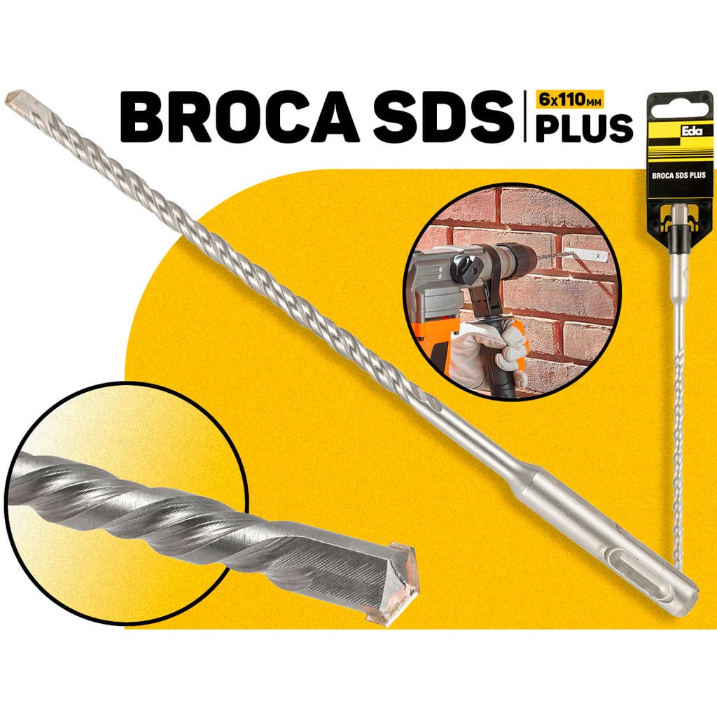 Broca Sds Plus 6x110mm Profissional P/ Perfuração Em Concreto Pedra E Alvenaria Furadeira Martelo Profissional Eda