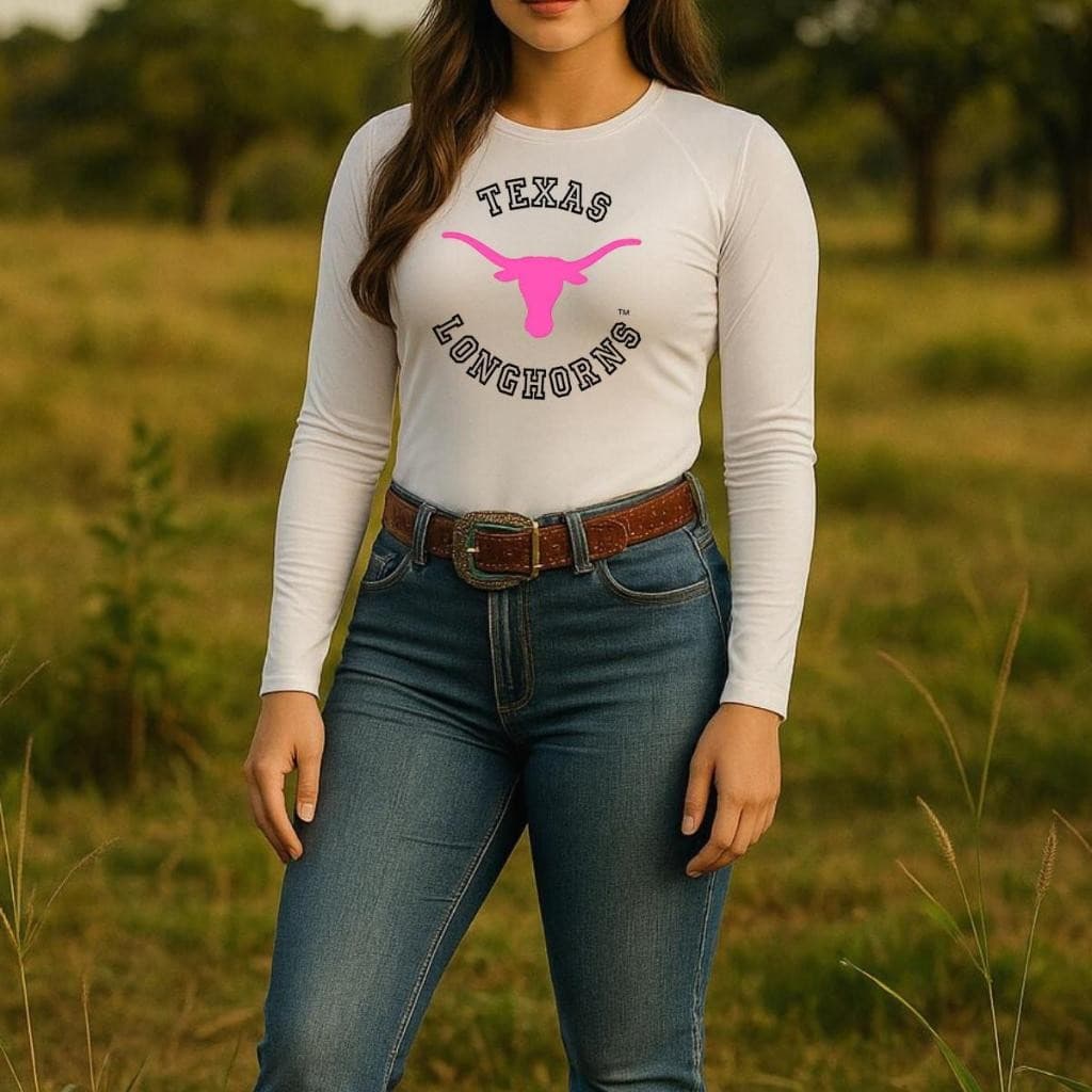 Camisa Uv Feminina Country Texas Longhorn Manga Longa Proteção Térmica