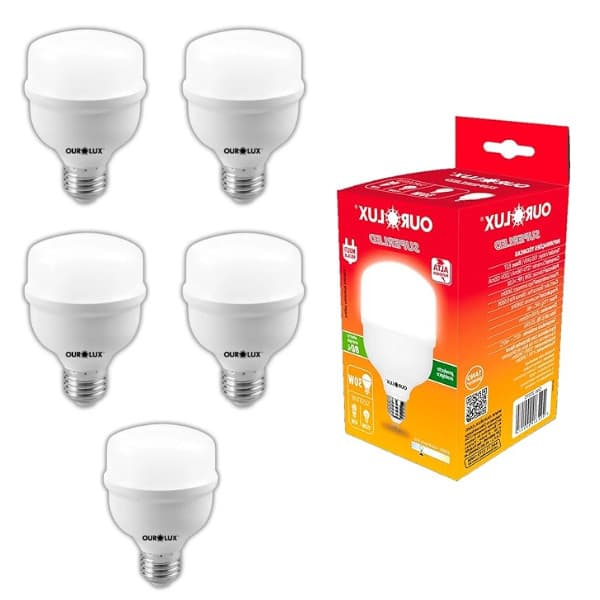 Kit 5 Lâmpadas LED Bulbo 30W Branco Frio Bivolt Alta Potência - kit 5 Unidades