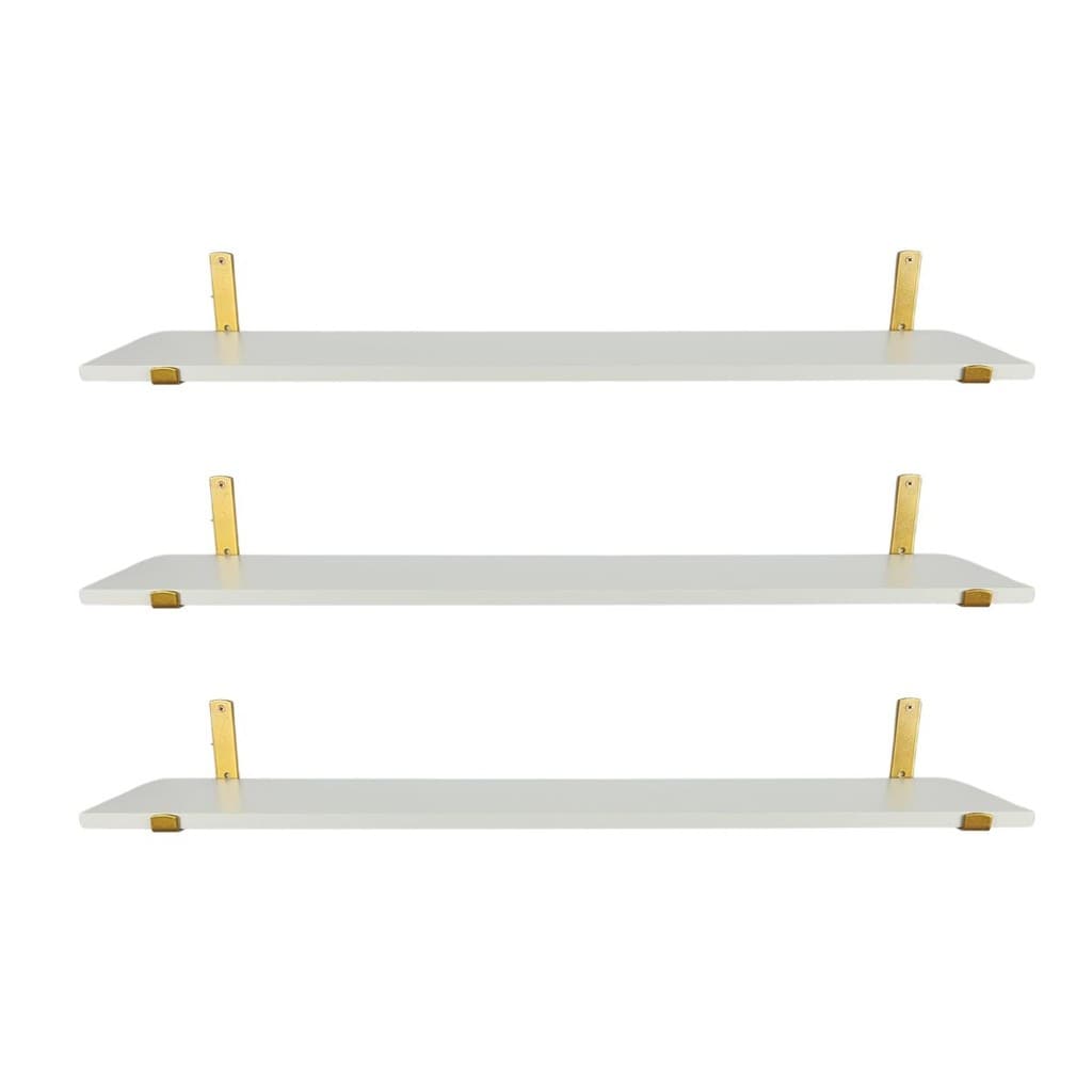 3x Prateleira Industrial Branca MDF 90x20cm Mão Francesa Dourado Decoração Nicho